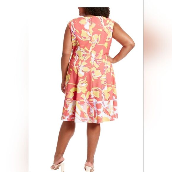 NWT London Times Dress Women's 20W Plus Size Midi Floral Tropical Summer Beach - Picture 3 of 14